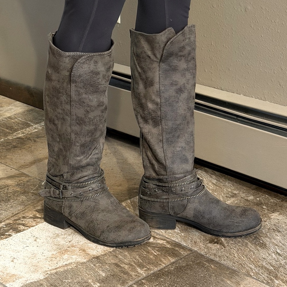 Grey brown soft suede like boots